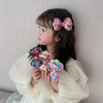 5PCS Long Gradient Color Sequin Glitter Big Bow Hair Clips for Girl Kids Cute Kawaii Princess Fairy Hairpin Fashion Accessories — view 1 of product
