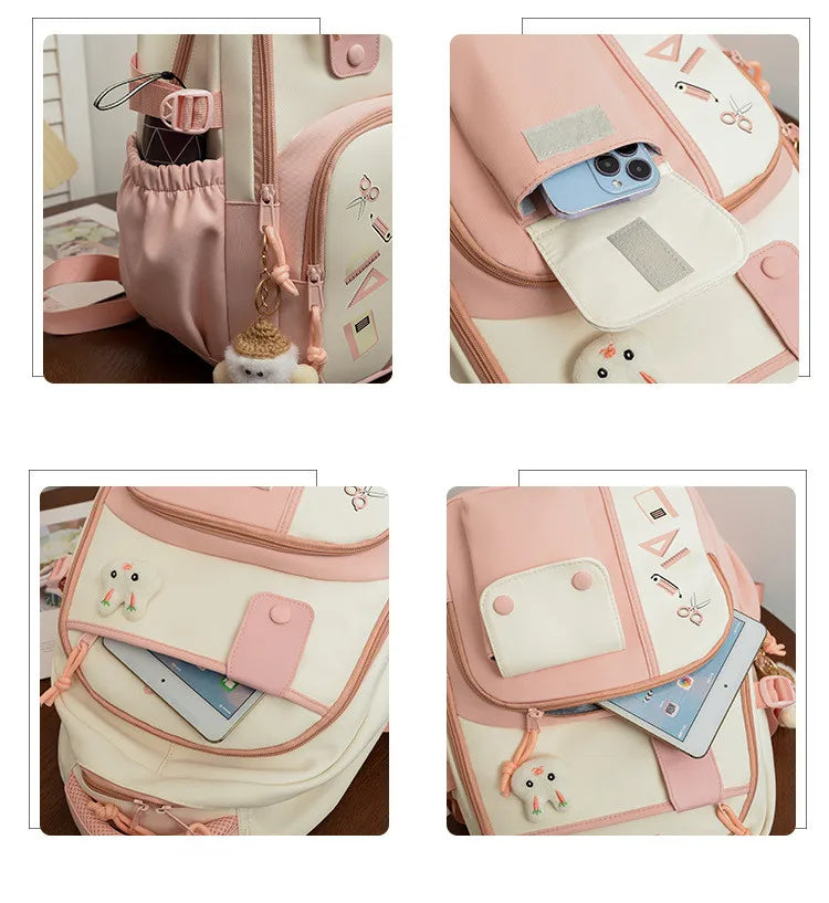 Cute rabbit children school backpack for teenage girls Fashionable splicing color contrast fresh lady knapsack kids schoolbags