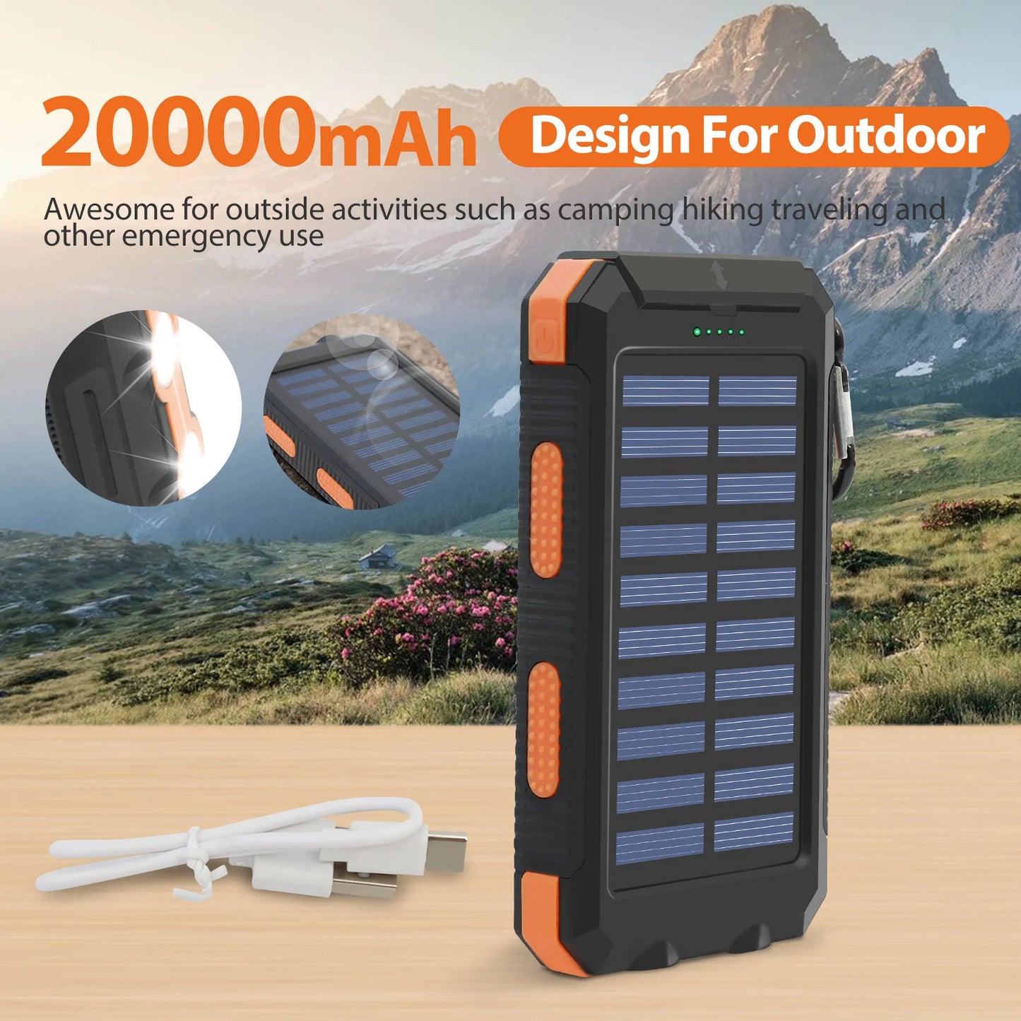 20,000mAh Solar Power Bank Waterproof — Dual USB Bug-Out Bag Essential — view 2 of power banks