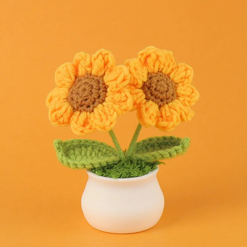 Home Decor Crochet Sunflower in Pot — Hand-Knitted Faux Flower Graduation Gift & Shelf Accent — view 12 of home decor