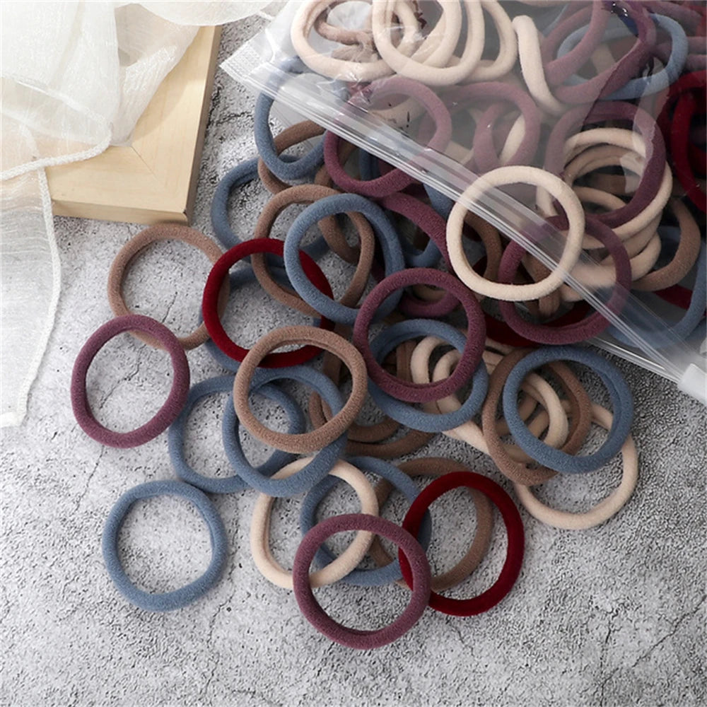 Black Elastic Hair Tie Set - 50pc No-Damage Hair Bands for Women