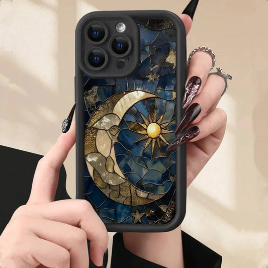 Aesthetic Sun & Moon Glass Silicone Case for iPhone 8–16 Pro Max Boho — view 1 of phone cases