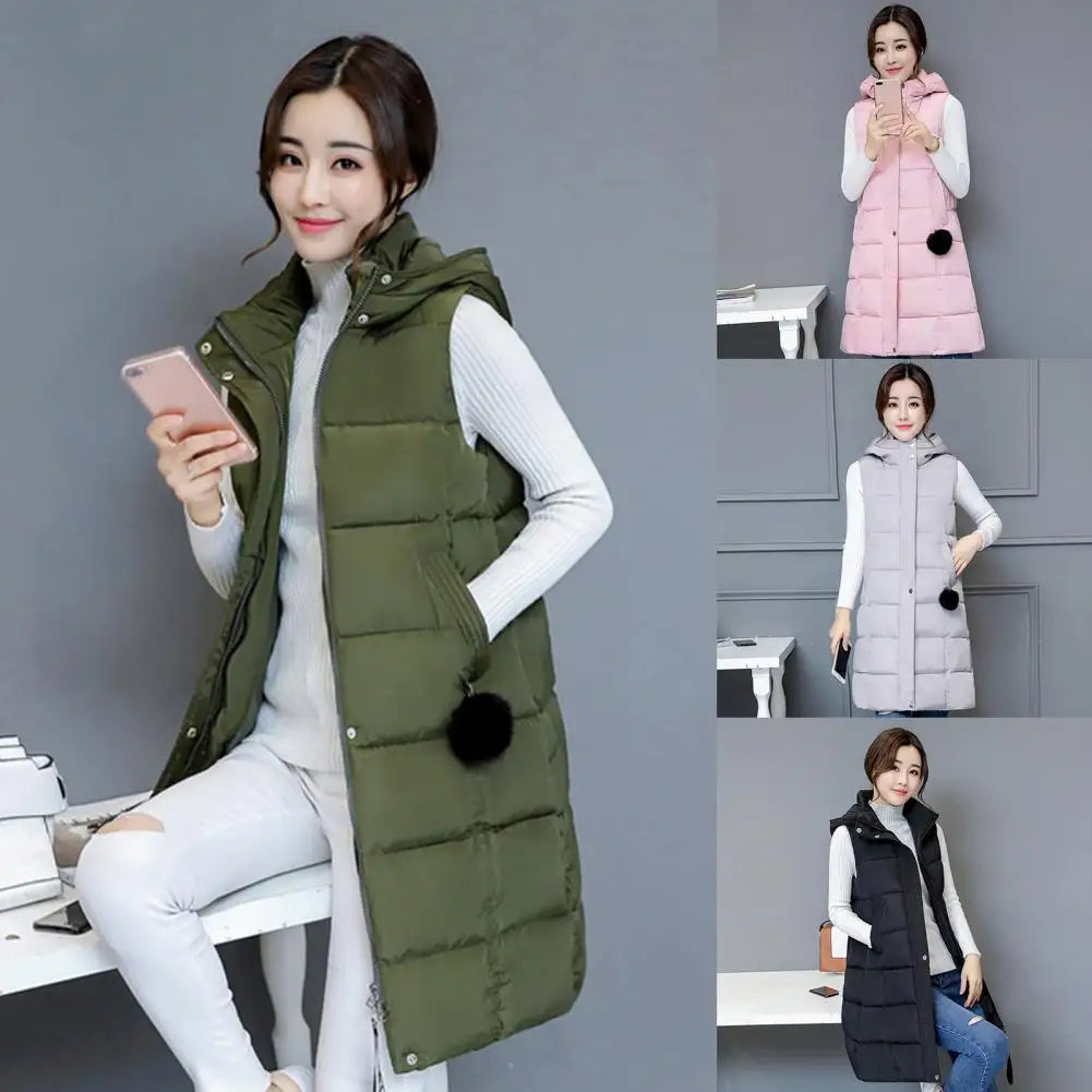 Women Vest Padded Cotton Down Autumn Winter Elegant Thick Warm Long Vest for Daily Wear