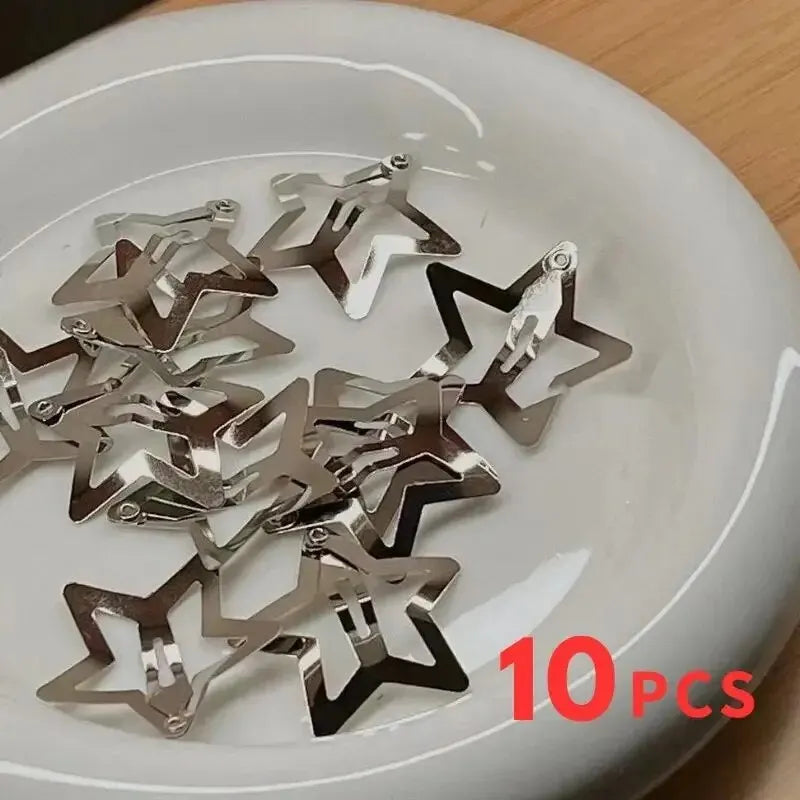 10/25/50/100/200pcs Silver Star Hair Clips for Girl Y2k Filigree Star Metal Snap Clip Hairpins Barrettes Hair Accessories — view 7 of product