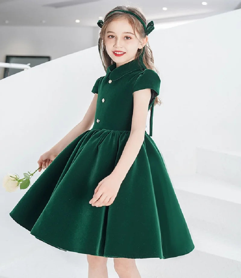 Fashion Baby Girl Princess Dress Long Sleeve Child Vintage Vestido Red Green Party Birthday Christmas Baby Clothes 1-12Y