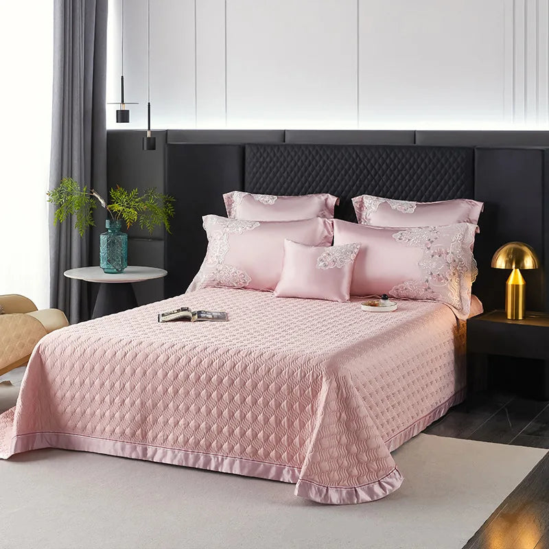 Luxury Hotel Wedding Bedding Set – 600TC Long-Staple Cotton Embroidered Pink Princess Duvet Cover