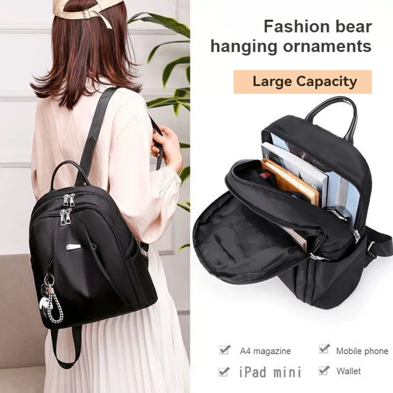 Women's Trendy Oxford Backpack - Casual Teen School Bag with Charm Detail — view 2 of backpacks
