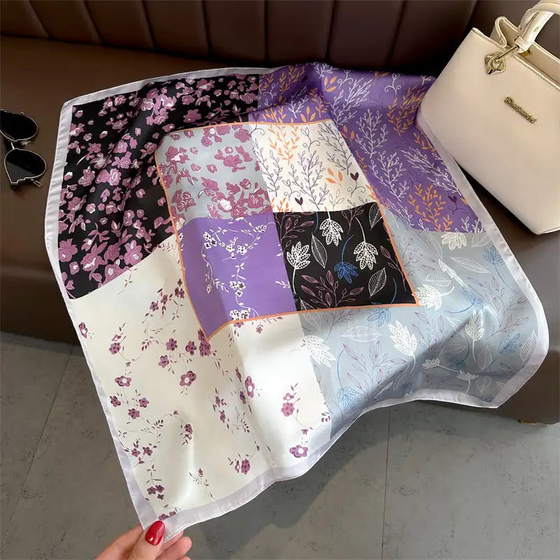 Luxury 70cm satin silk square scarf with bandana print for women — view 2
