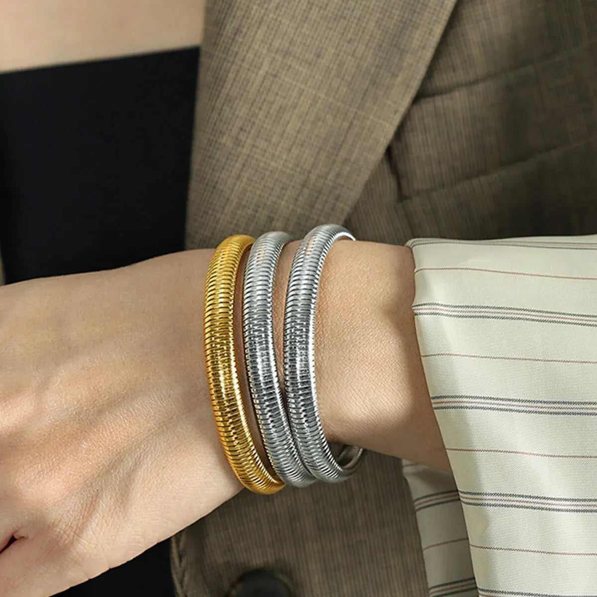Unisex Waterproof Retro Bracelet — 18K Gold Plated Polished Steel Jewelry — view 2 of jewelry