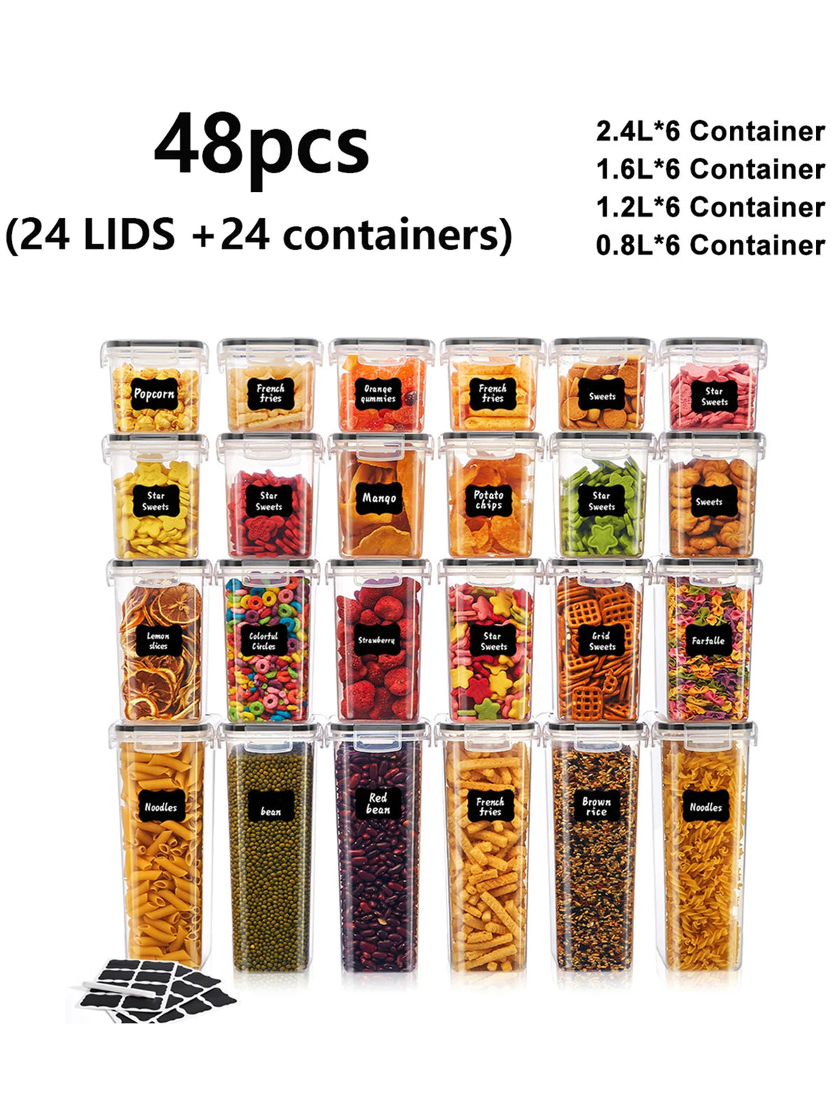 48-Piece Sealed Pasta & Food Storage Box Set with Lids & Labels — product photo 6