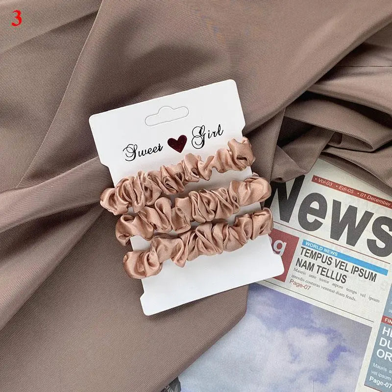 3pcs Beautiful Rubber Hair bands Hair tie Hair Accessories Satin Elastic Pigtails Ponytail Summer Women Children Candy Color — view 17 of product
