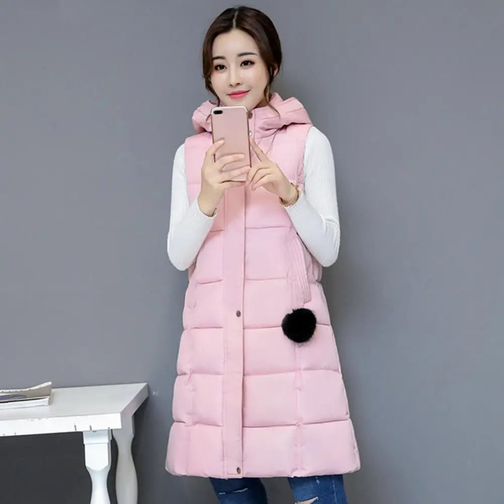 Women Vest Padded Cotton Down Autumn Winter Elegant Thick Warm Long Vest for Daily Wear