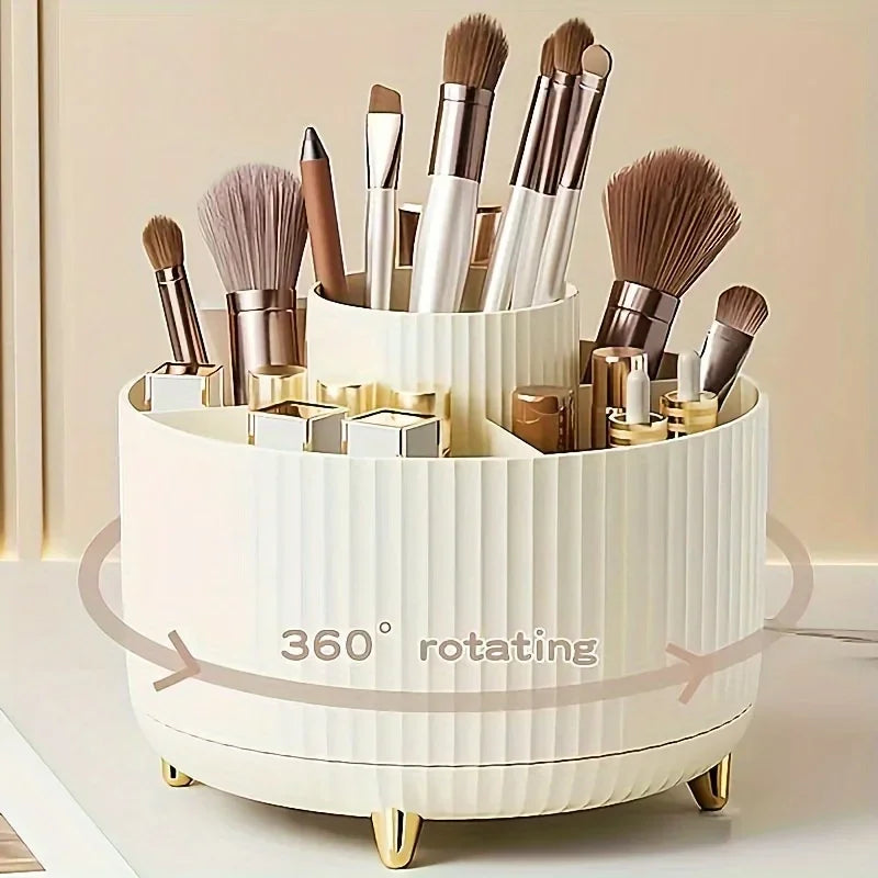 Storage Organizer 360° Rotating Makeup — 5-Compartment Cosmetic Holder with Brush Slots — view 11 of storage & organisation