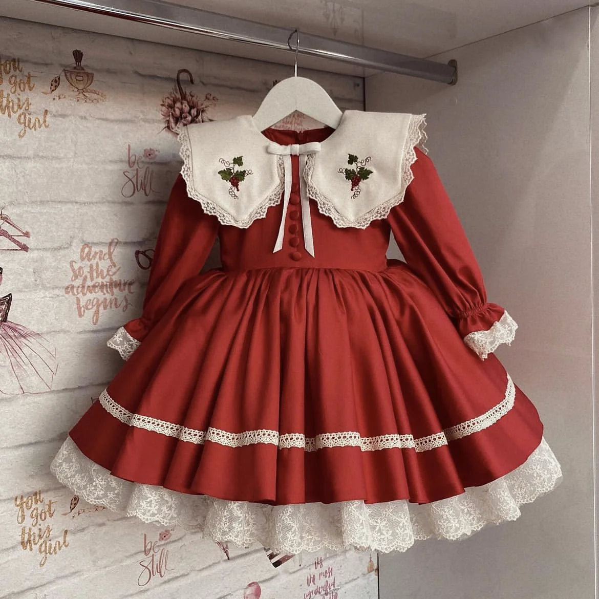 Baby Girl Red Embroidery Vintage Princess Ball Gown – Ages 0-12Y