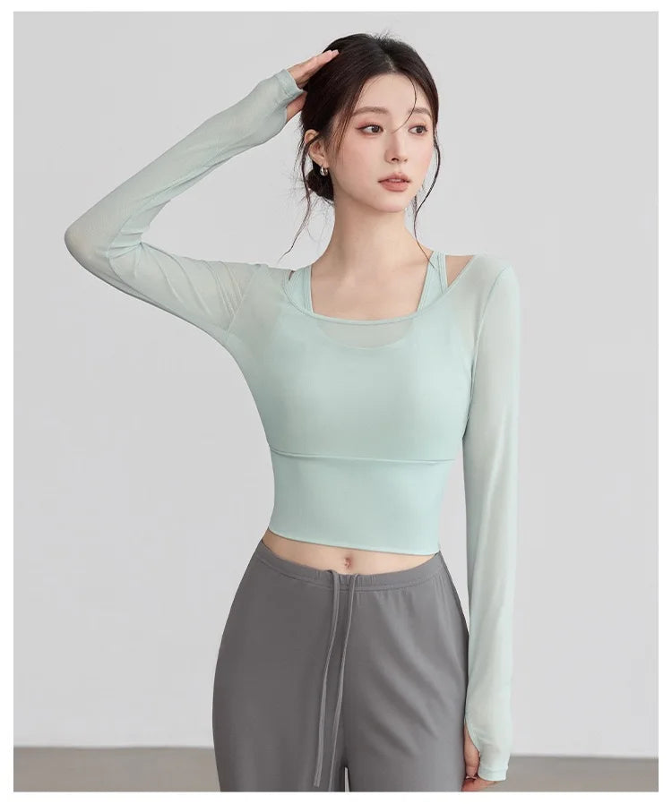 Women's Activewear Padded Long-Sleeve Sports Top — Slim-Fit Yoga Workout Shirt — view 3 of women's activewear