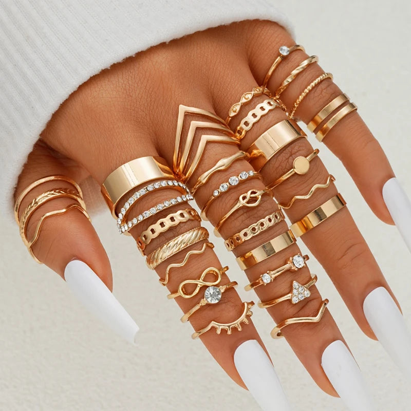 Women's 58PCS Vintage Ring Set — Heart Snake Butterfly Gold Plated Jewelry Gift — view 7 of jewelry