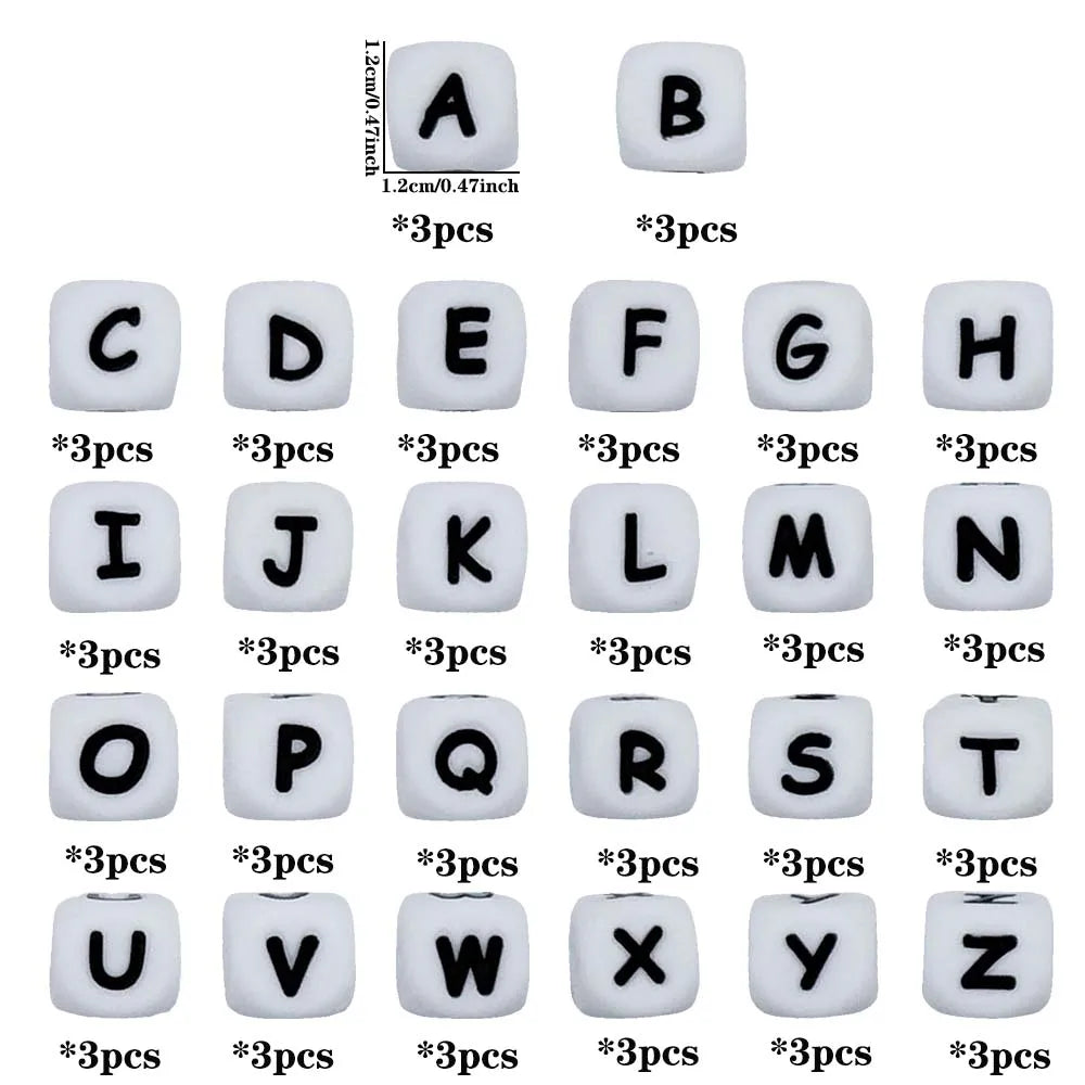 Pearl & Silicone Letter Beads 78pc 12mm — DIY Necklace Bracelet & Pen Charms — view 18 of beads