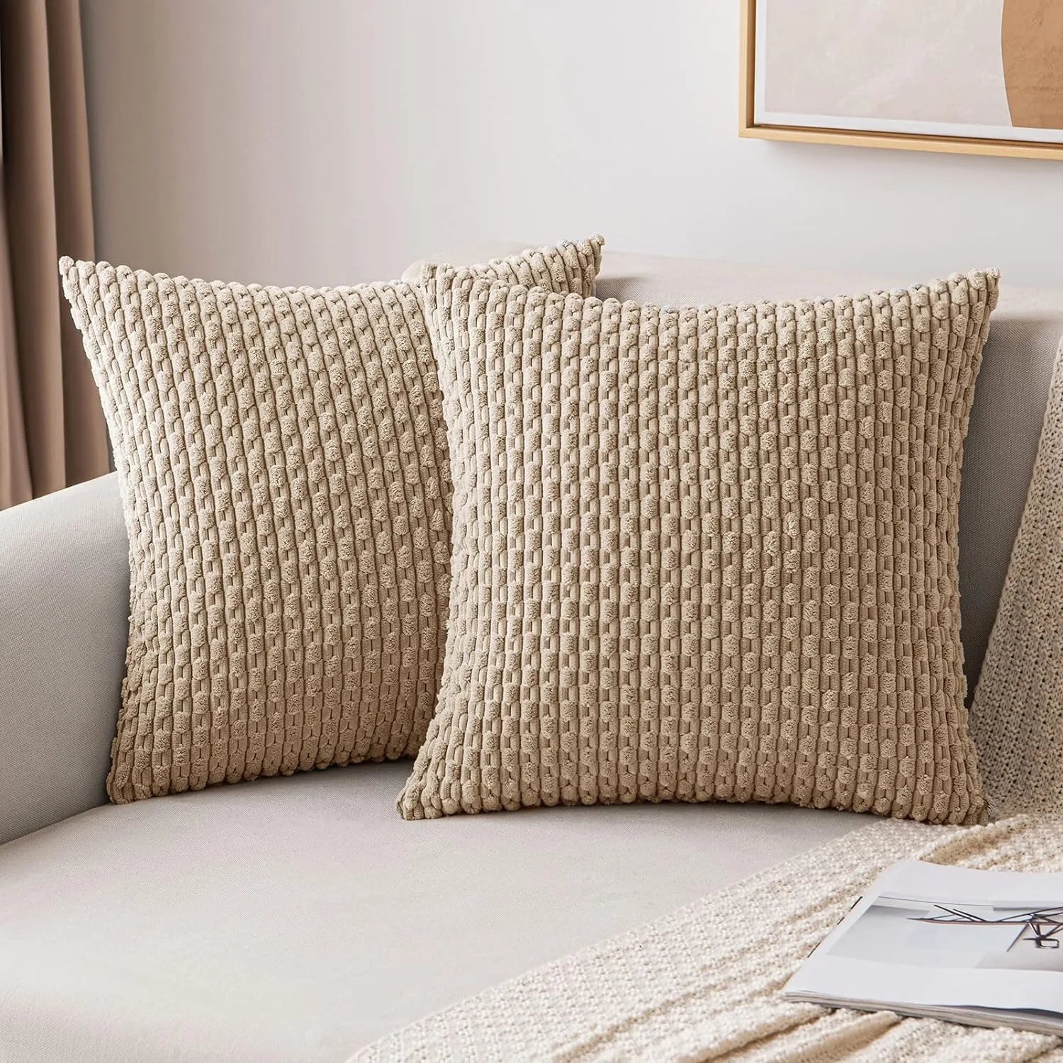 Spring Corduroy Throw Pillow Cover &mdash; 20&times;20 in Farmhouse Boho Striped Cushion Case — view 8 of cushion covers & pillow cases