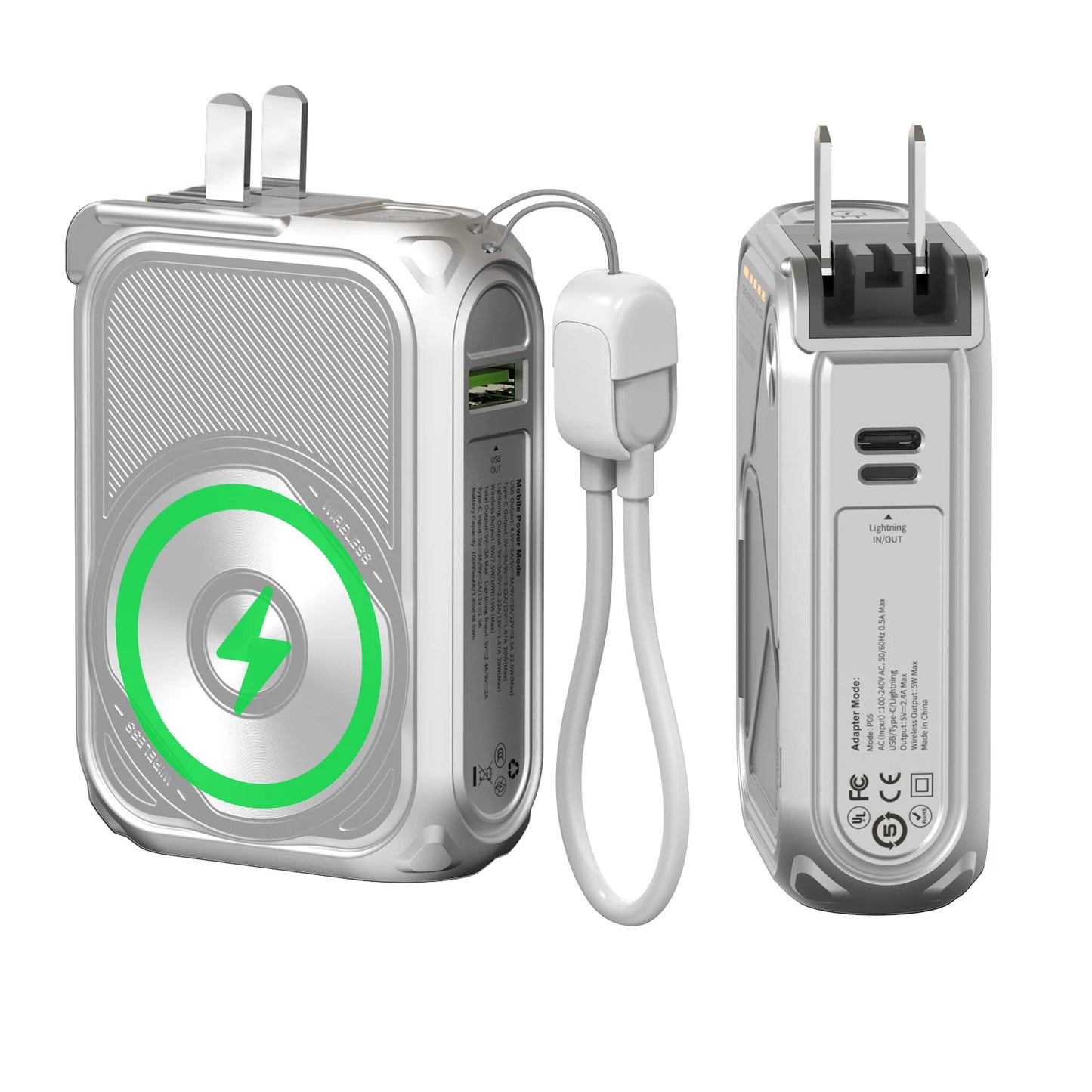 PD 22.5W 10000mAh Magnetic Wireless Power Bank — Detachable USB-C Cable — view 7 of power banks