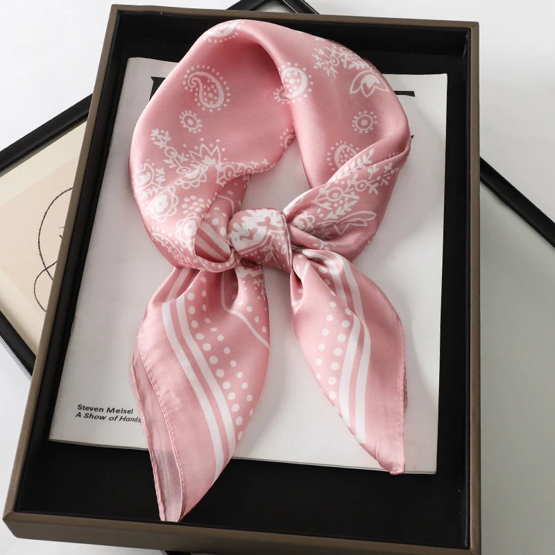 Luxury 70cm Silk Square Scarf Women Satin Bandana Print Scarves Head Band Fashion Lady Hair Shawl Wrap Female Neckerchief Hijab — view 12 of product