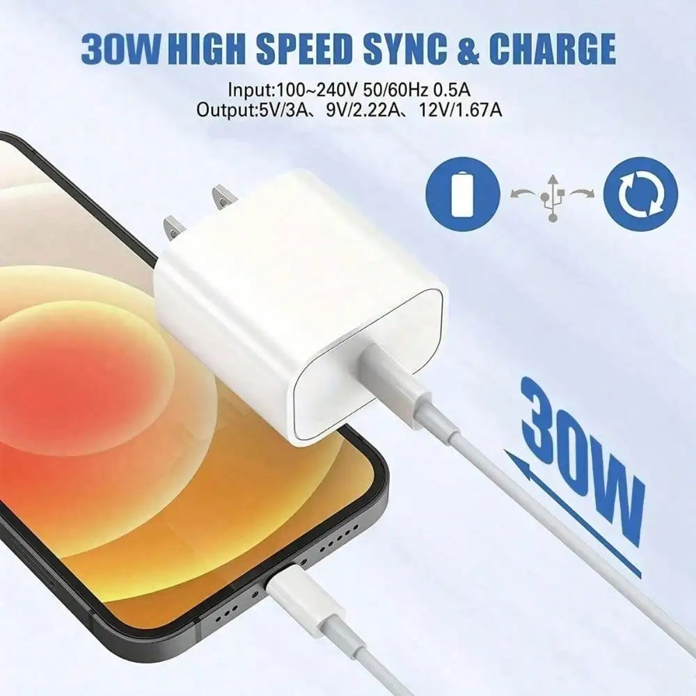30W USB-C Fast Charger Kit + 3.3ft Sync Cable for iPhone Pixel Galaxy Compact — view 2 of chargers & cables