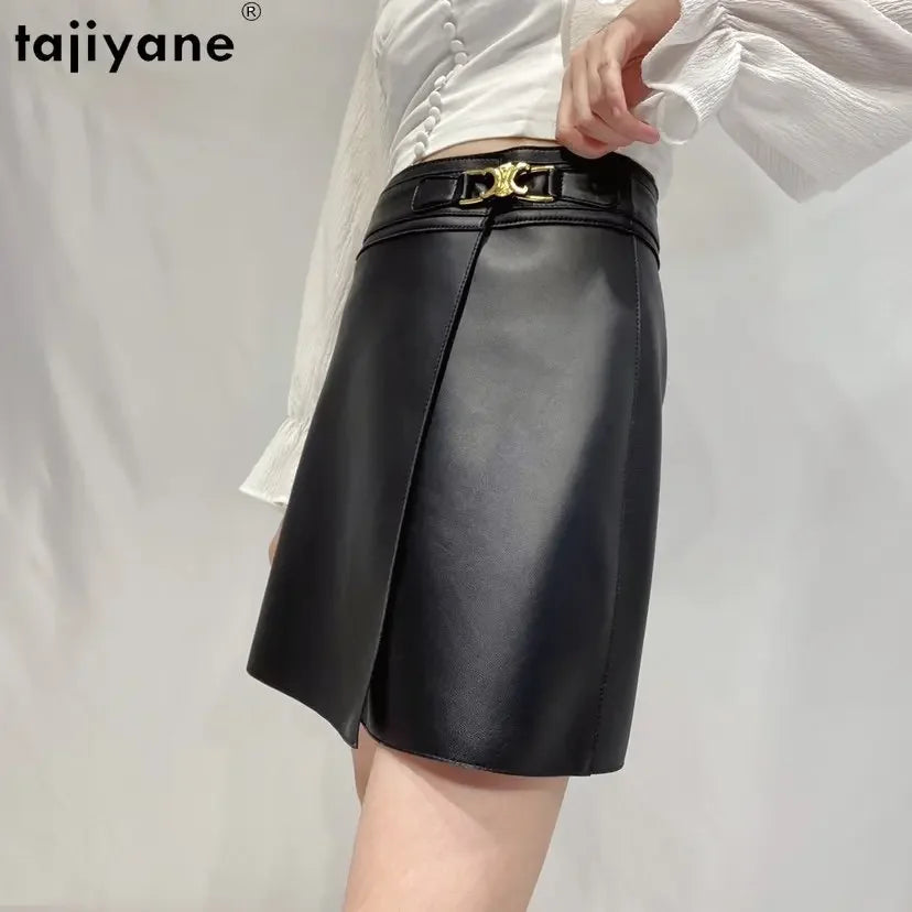 Tajiyane Real Sheepskin Skirts for Women 2023 Genuine Leather Skirt Women's Clothing High Waist Wrap Skirt Short Black Skirts