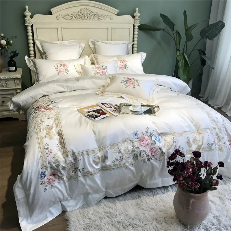 Svetanya 1000TC Egyptian Cotton Embroidered Bedding Set – Luxury White Queen & King Duvet Cover Set