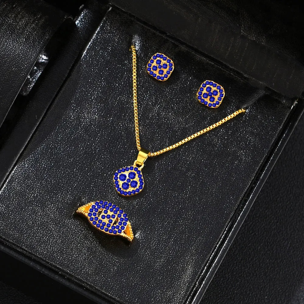 Luxury Cube Crystal Jewelry Set Women's Elegant Necklace Earrings Bracelet Statement Set — view 12 of jewelry sets