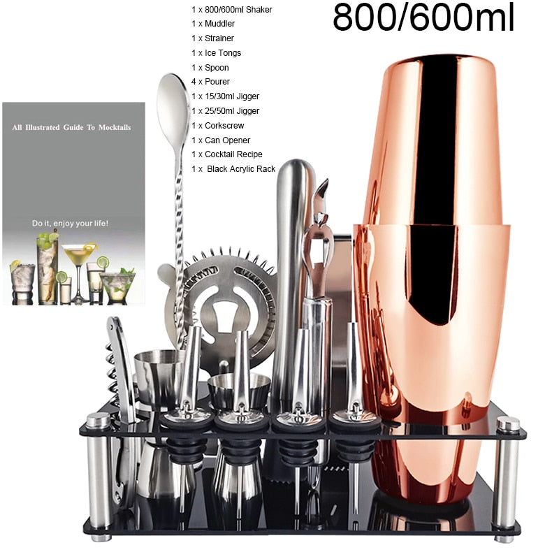 1-14 Pcs Stainless Steel Cocktail Shaker Set – 600ml/750ml Mixer for Drinks