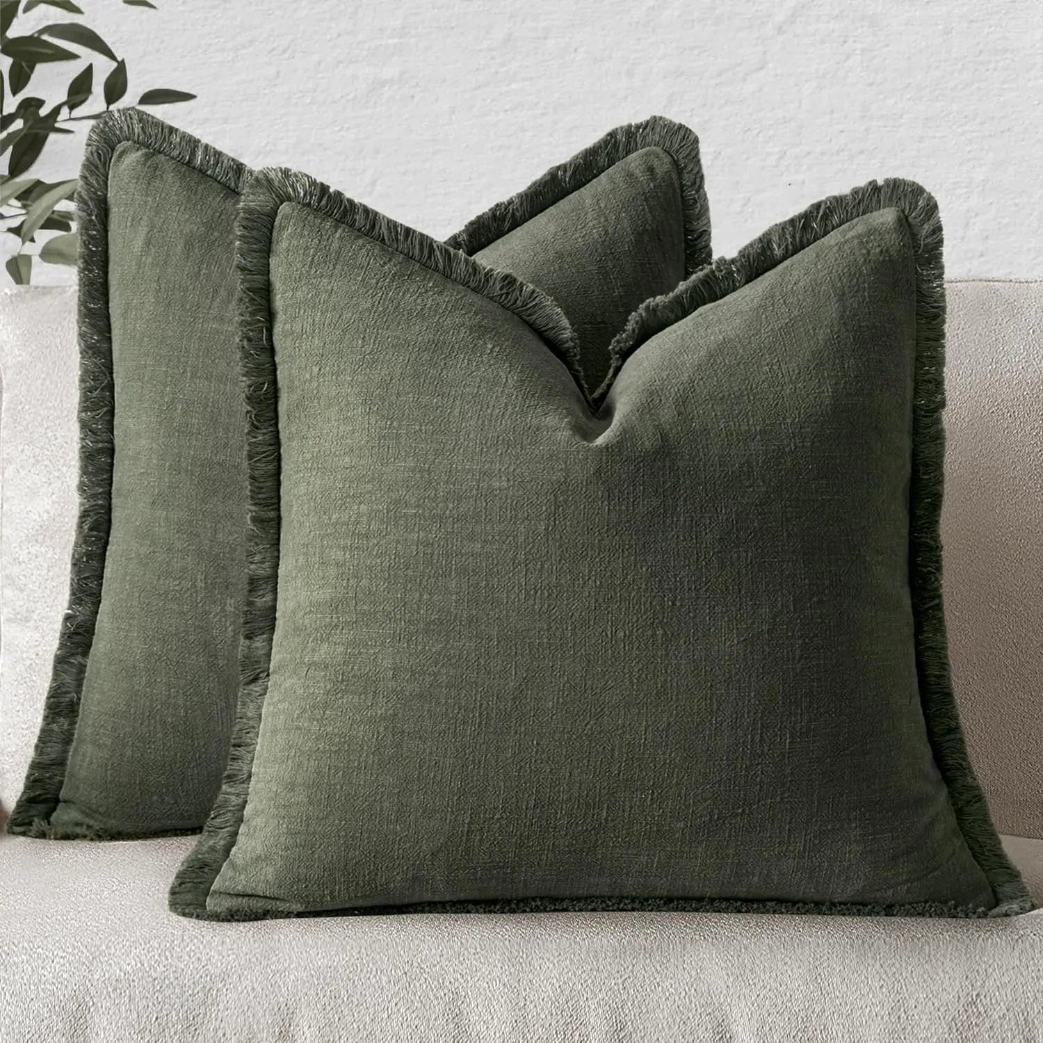 Linen Fringe Throw Pillow Cover — Boho Farmhouse Tasseled Accent Cushion Case — view 8 of cushion covers & pillow cases