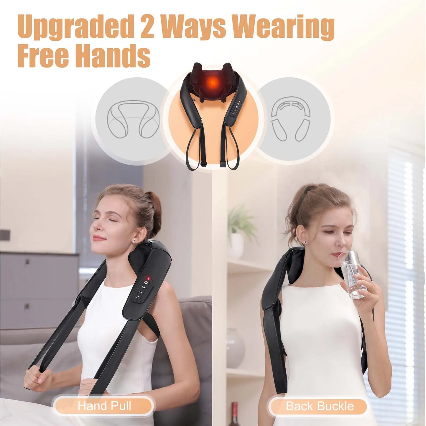 Masgre Cordless Shiatsu Back & Neck Massager with Heat — 3D Deep-Tissue Pillow — view 3 of recovery & massage
