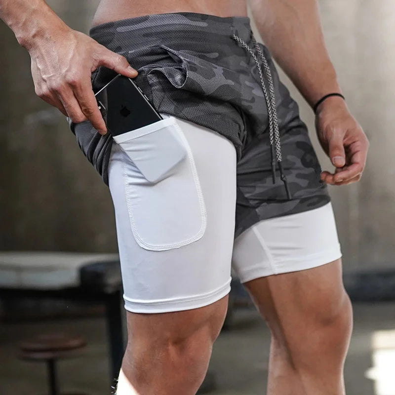 Camo Running Shorts Men — 2-in-1 Quick-Dry Gym Sports Training Shorts — view 2 of shorts