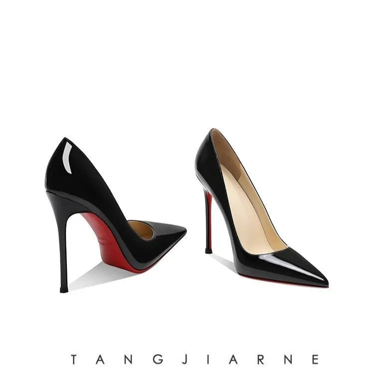 Heels & Pumps — Polished-Sole Leather Stiletto Pumps 9cm, Pointed-Toe Luxury Party Heels — view 6 of heels & pumps