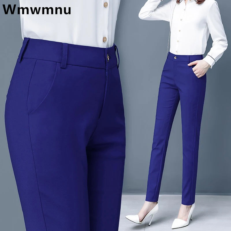 Slim Skinny High Waist Elastic Pencil Pants Overiszed 75kg Women Ankle-length Trousers Casual Spring 2024 Office Formal Pantalon