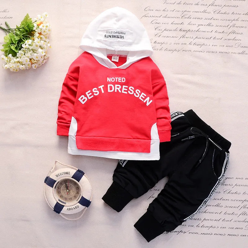 New Spring Autumn Cotton Boys Clothes Outfit Kids Baby Sports Hooded Tops Pants 2pcs Sets Fashion