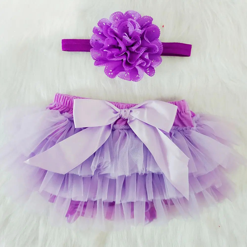 Baby Cotton Chiffon Ruffle Bloomers - Newborn Diaper Cover with Bow — view 6 of baby bottoms
