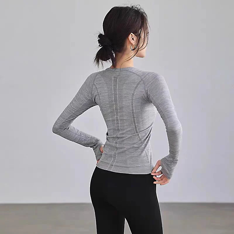 Women's Activewear Long-Sleeve Seamless Workout Top — Round-Neck Slim-Fit Yoga Shirt — view 2 of women's activewear