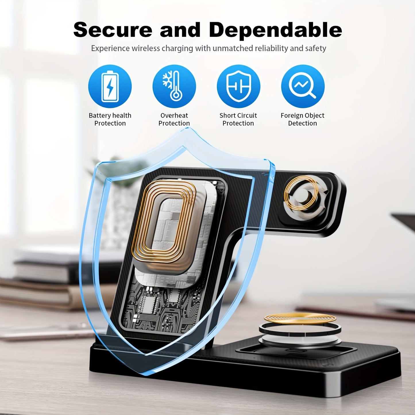 Foldable 3-in-1 Wireless Charger Station, 15W Fast Charging Charger Stand, for iPhone 16 15 14 13 12 11 X 8 Pro Max/Pro/Mini/Plus, for iWatch Ultra10/9/8/7/6/5/4/3/2 SE, for AirPods 3/2/Pro Multiple Devices,zip Ties Alternati