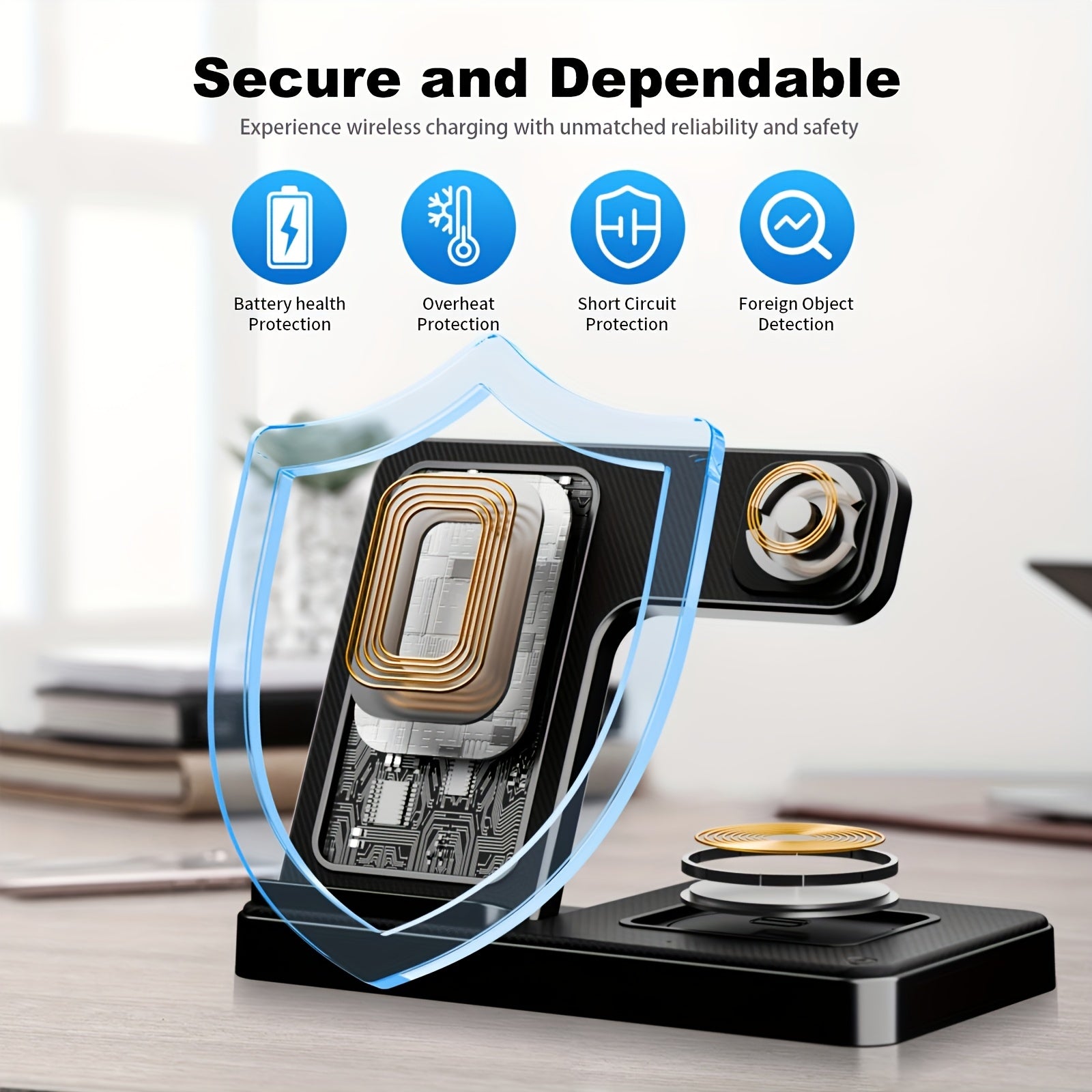 Foldable 3-in-1 Wireless Charger Station, 15W Fast Charging Charger Stand, for iPhone 16 15 14 13 12 11 X 8 Pro Max/Pro/Mini/Plus, for iWatch Ultra10/9/8/7/6/5/4/3/2 SE, for AirPods 3/2/Pro Multiple Devices,zip Ties Alternati