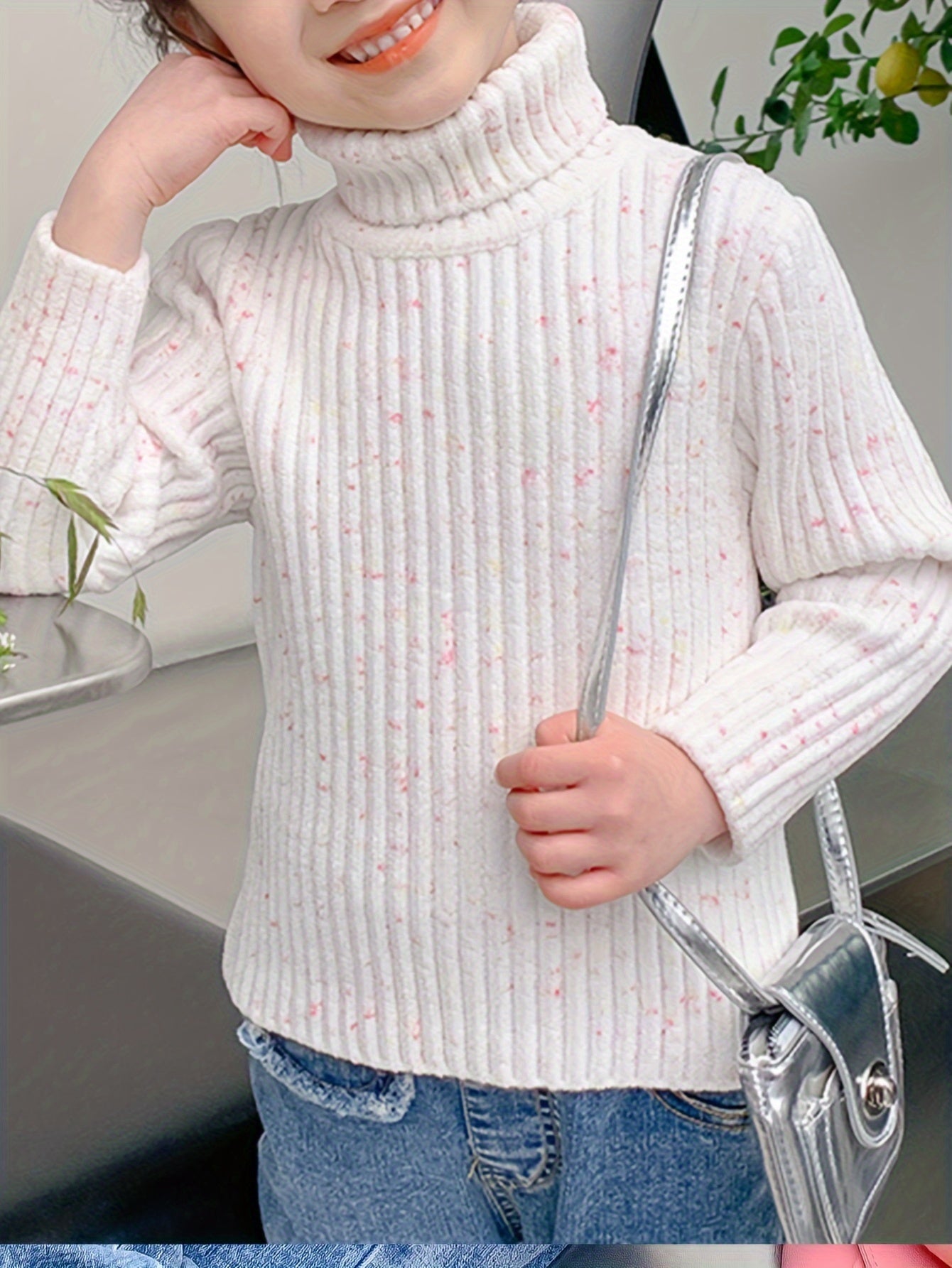 Elegant Mixed Knit Long Sleeve Pullover Sweater for Girls – Thick, Soft, and Cozy