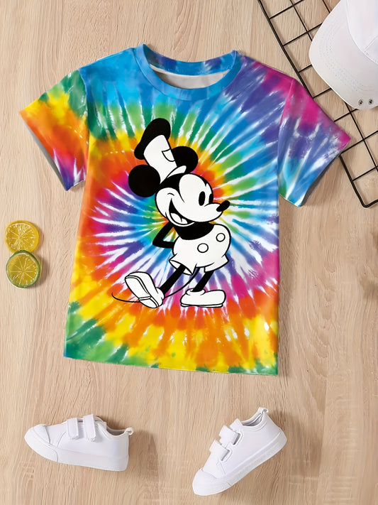 Boys Trendy Cartoon Mouse Tee - Short Sleeve, Comfort-Fit, Vibrant Spiral Design - Perfect Summer Casual Wear