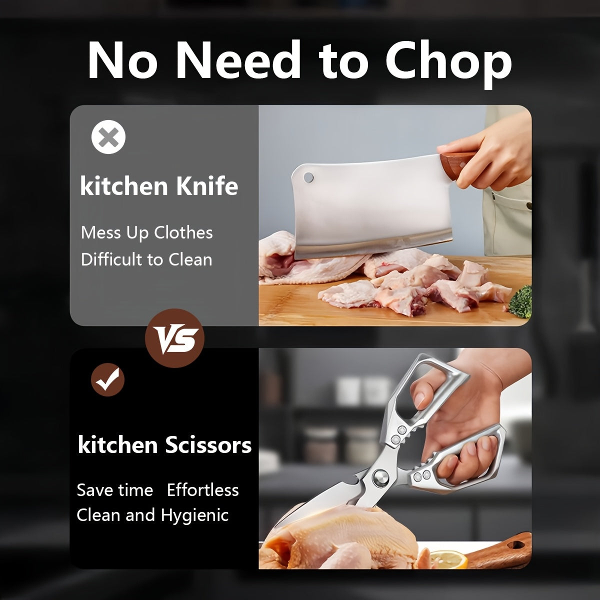 1/2pcs Professional Stainless Steel Kitchen Scissors-Meat Scissors Cuts Bone/Herbs/Packaging Ergonomic for Chefs/Daily Use/Multi-Purpose/Easily Cut, Heavy Duty Kitchen Scissors, Preparation, Meat, Ergonomic Handles, Blades, D