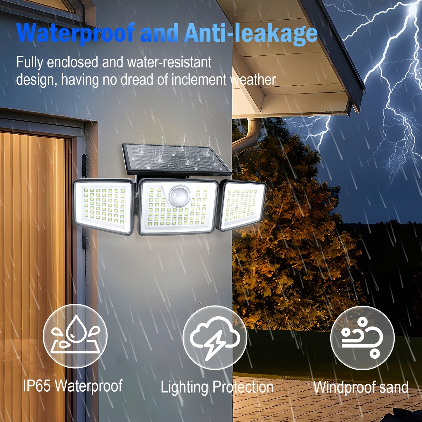 2500 Lm Solar Lights for Outdoors with Motion Sensor | 3- 270° Wide Angle Street Area Lights, IP65 Waterproof, 3 Modes, Remote Control, Suitable for Yard, Patio, Garage, Street, and More