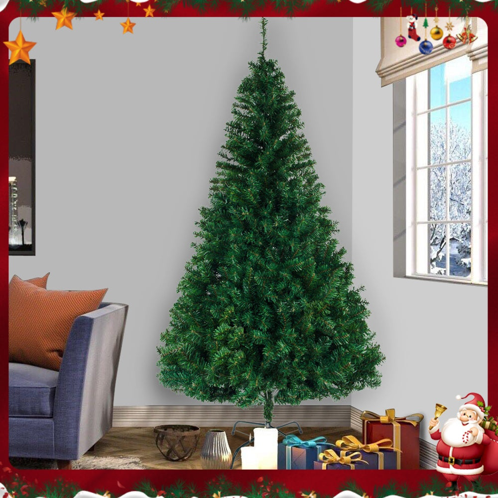 8ft Premium PVC Christmas Tree with 1454 Branch Tips - Durable, Vibrant Light Green Artificial Holiday Decor for Home & Office, Includes Metal Stand & Storage Bag, Christmas Decor