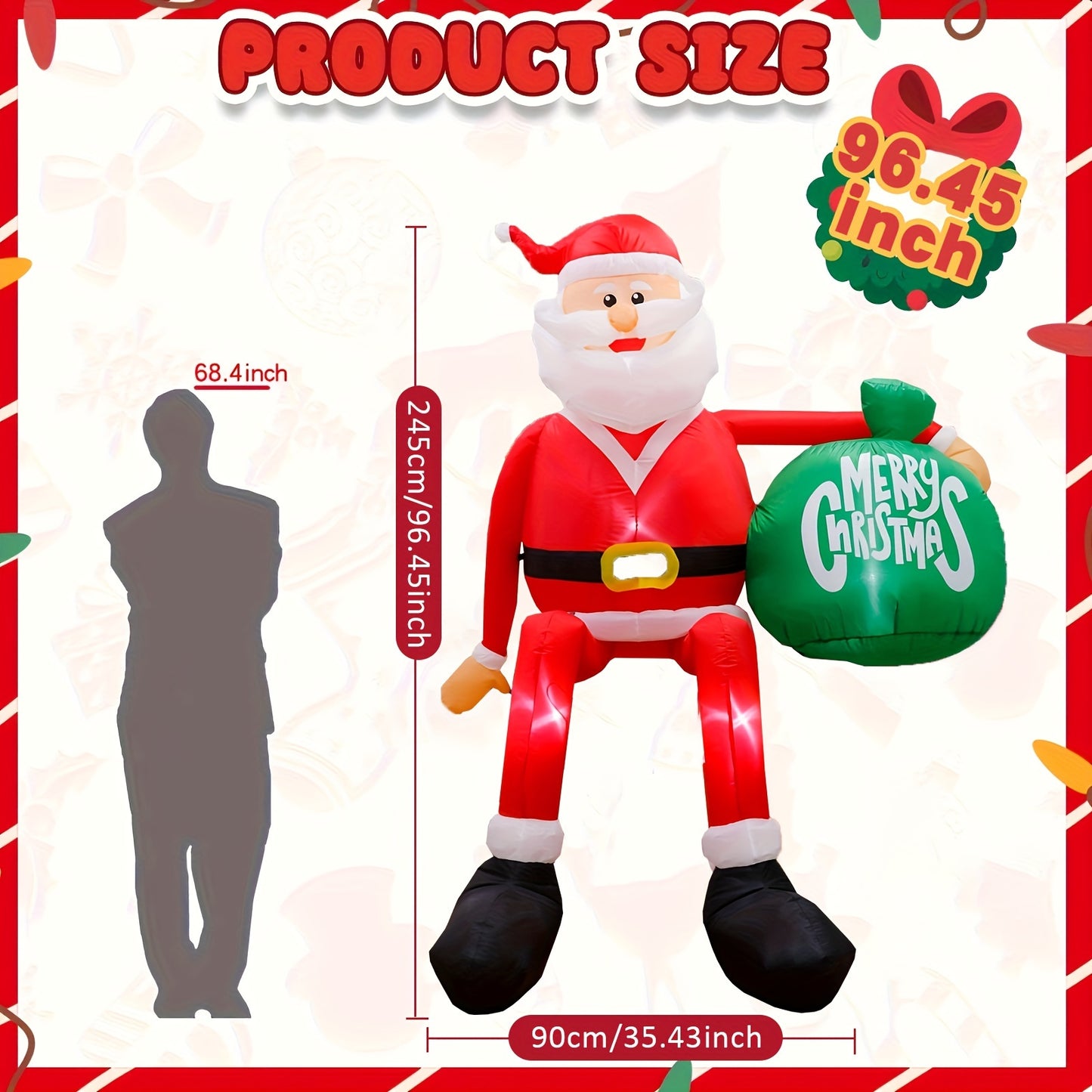 8FT Climbable Santa Claus Inflatable – Outdoor & Indoor Christmas Decoration