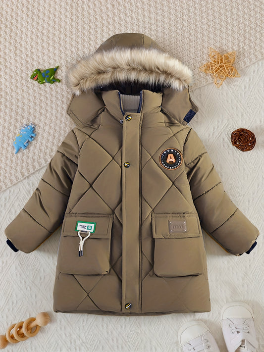 Boys' Hooded Winter Jacket - Label Patch Design