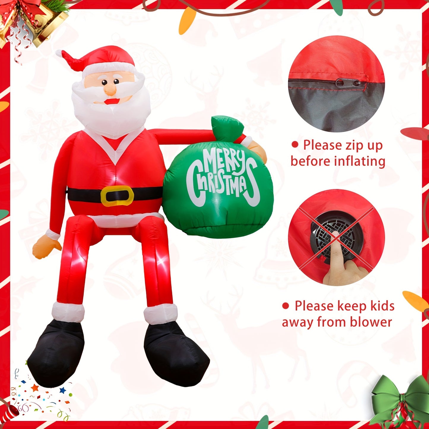 8FT Climbable Santa Claus Inflatable – Outdoor & Indoor Christmas Decoration