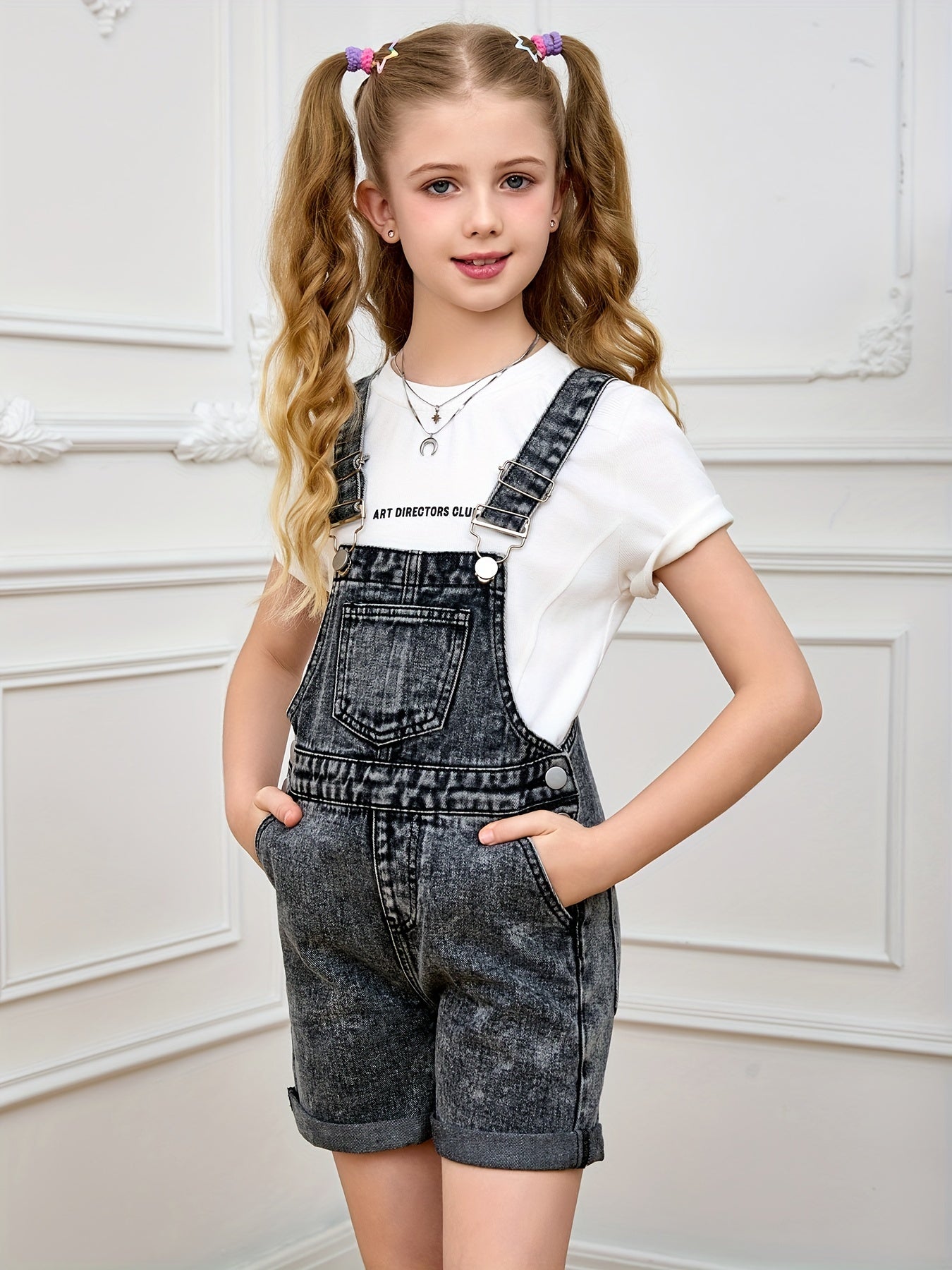 HEY+JEANS Girls' Trendy Cotton Denim Suspender Shorts - Versatile, Casual, and Comfortable for Spring, Summer, and Fall Outdoors with Adjustable Straps and Classic Design