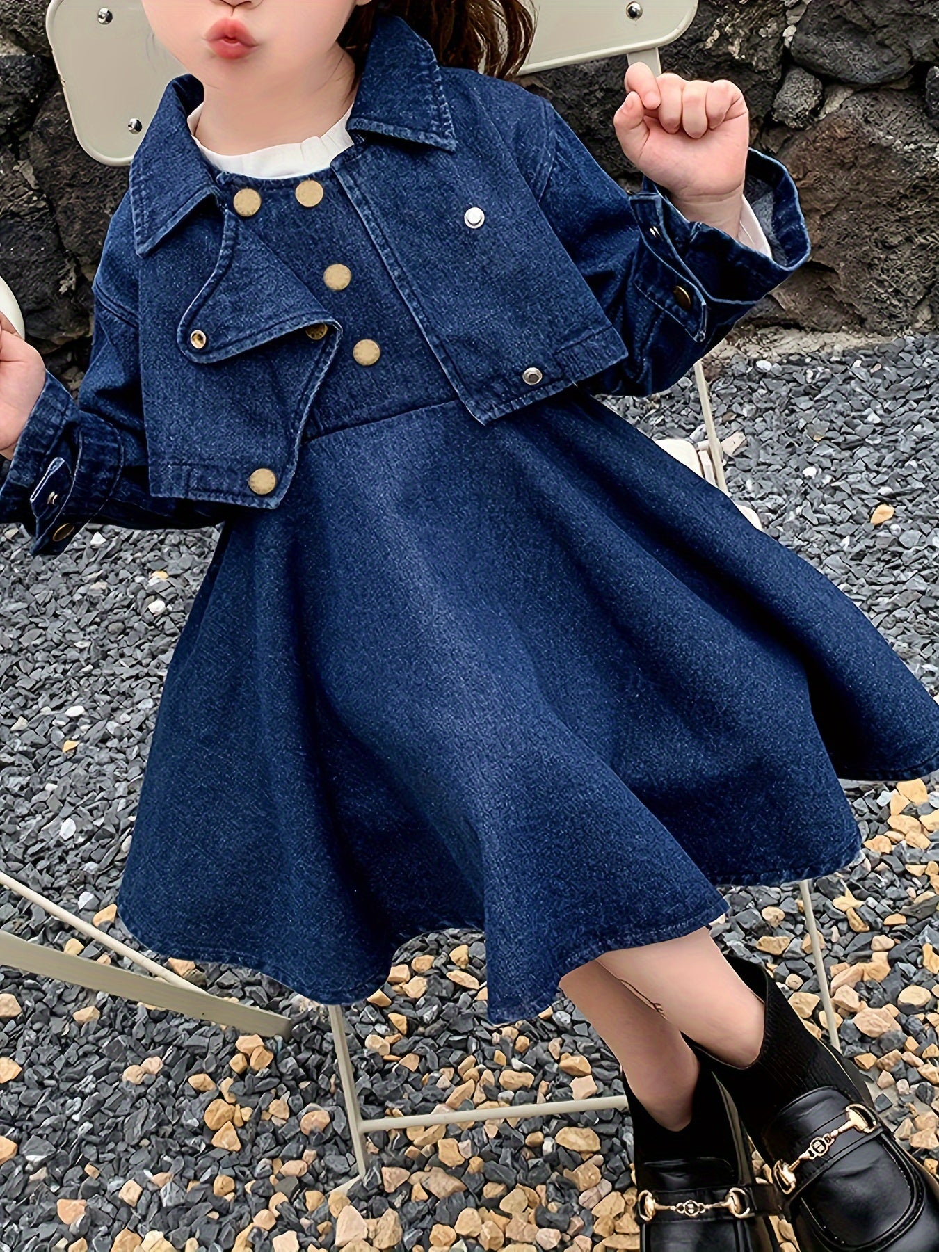 Girls’ 2PCS Denim Outfit – Sundress & Crop Jacket