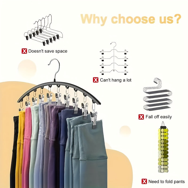 Space-Saving Stainless Steel Hanger With 10 Clips - 6pcs/4pcs/2pcs/1pc - Easy Install - Wall-Mounted Organizer For Cars - Clothes Hangers For Yoga Pants, Leggings& Socks